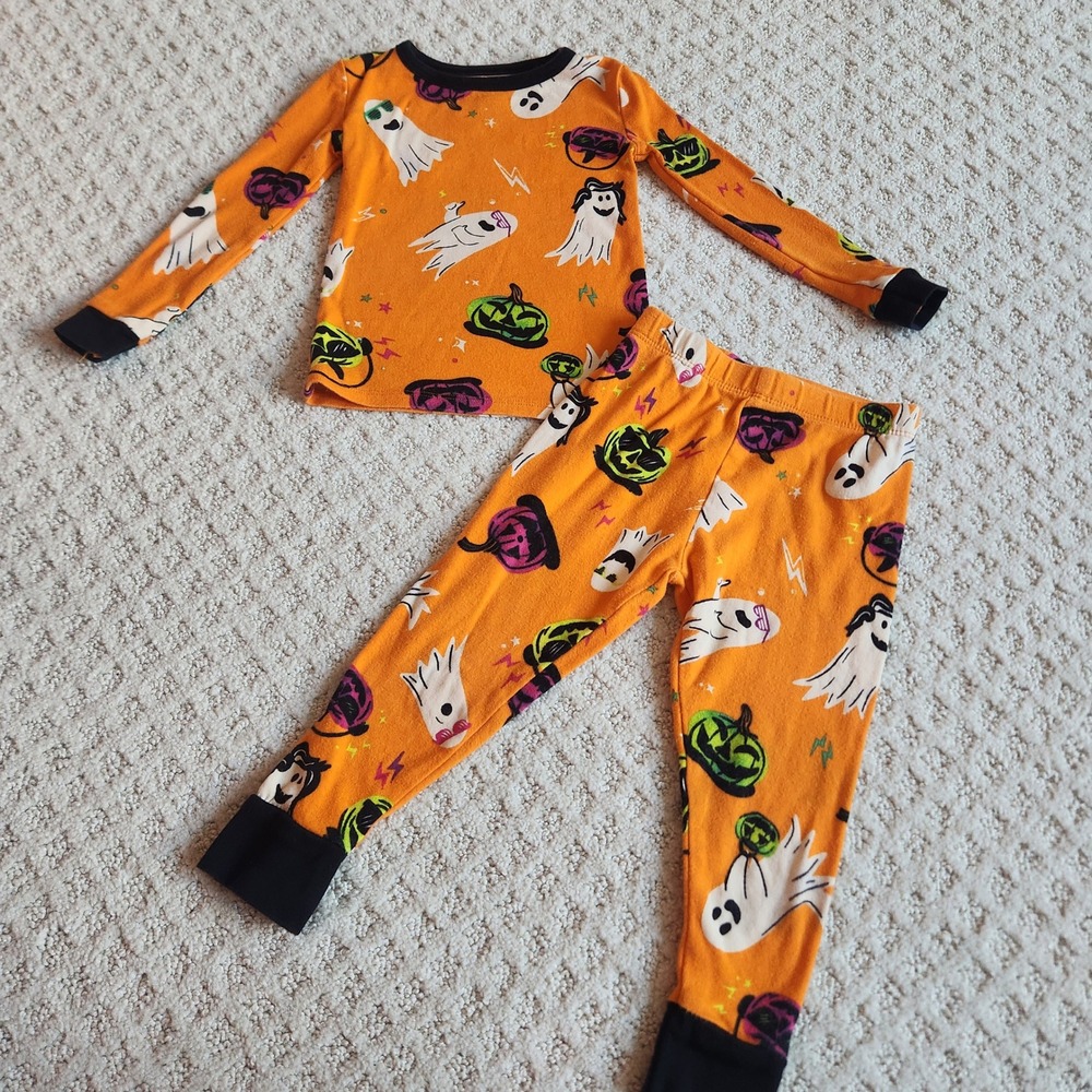 Toddler size 3T Orange Halloween Ghost Pumpkin Pajama Set